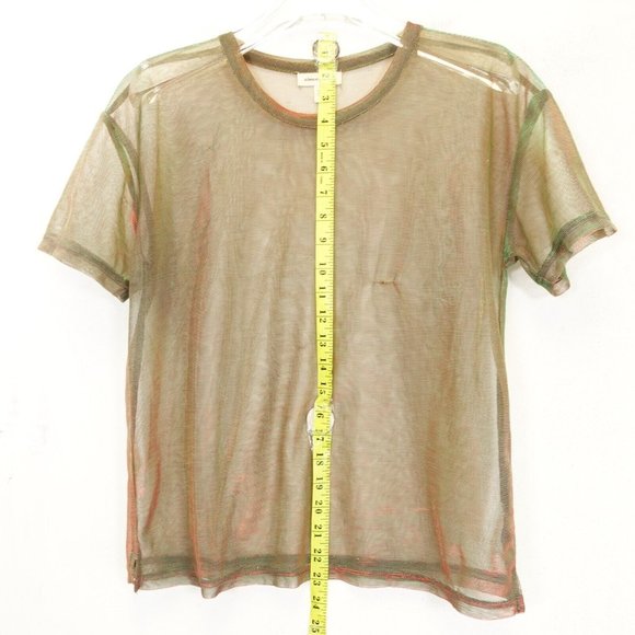 SILENCE +‎ NOISE Womens Brown Green T Shirt SMALL Sheer Sparkle Iridescent Mesh - Picture 10 of 13